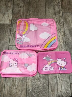 NEW Hello Kitty PINK Hot Air Balloon Rainbows Travel Packing Cubes 3pc Set